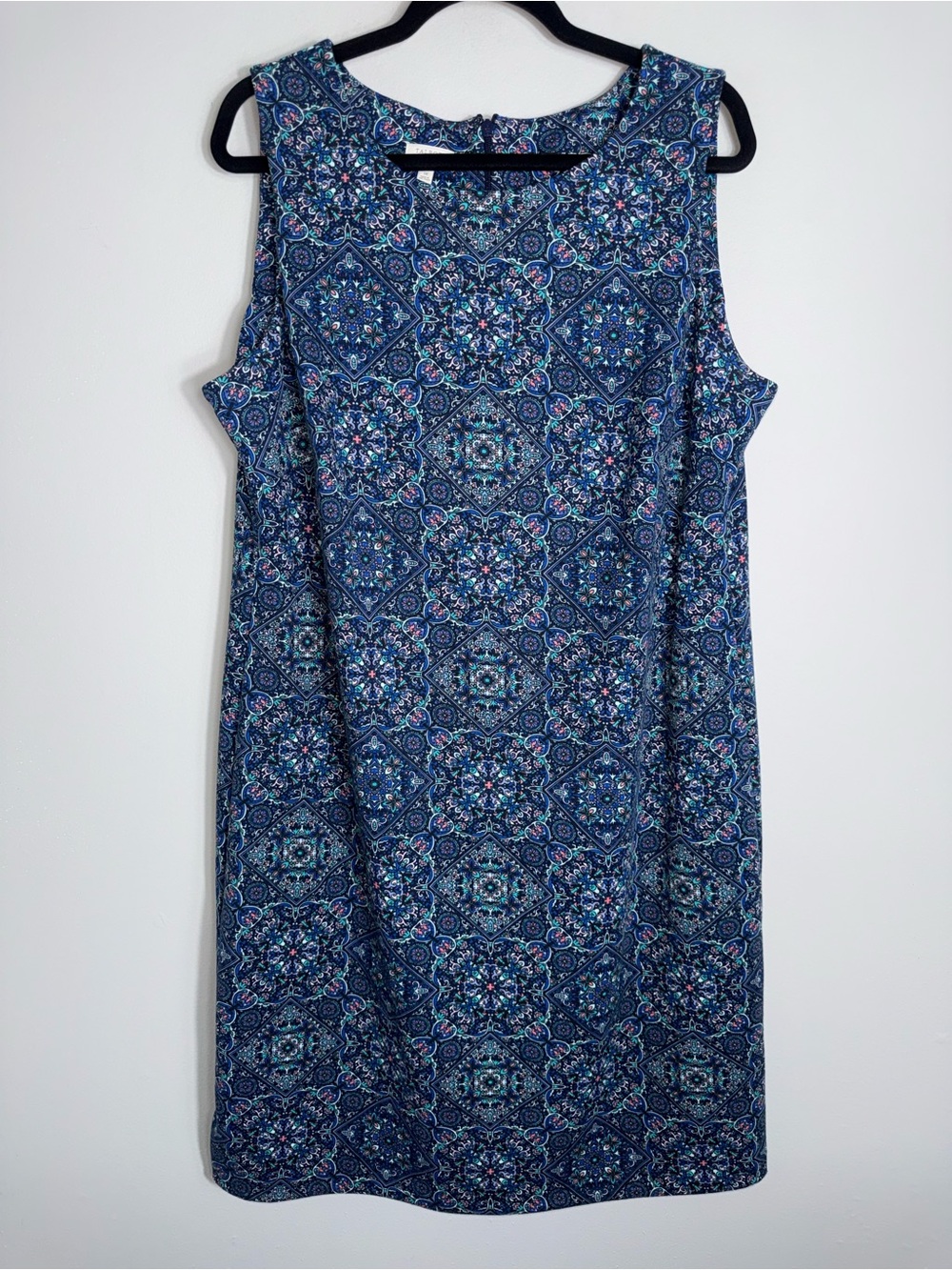 Talbots Sleeveless Midi Shift Dress-Blue Green Pink-Back Zipper-Size 1X